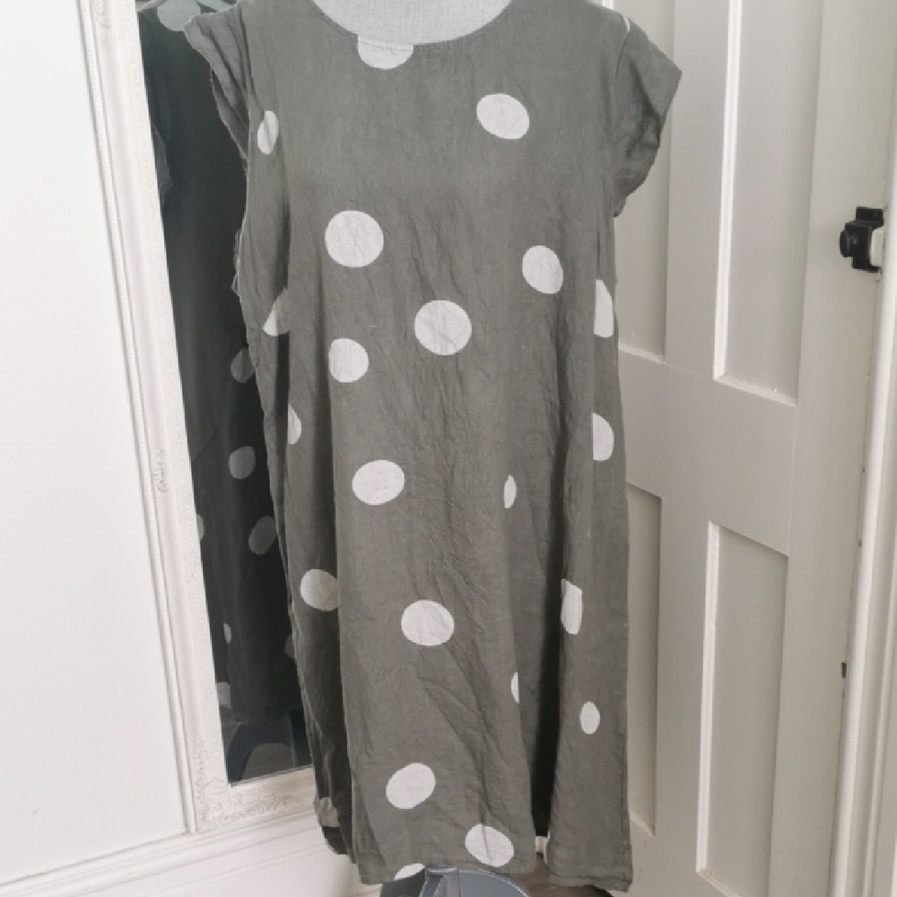 Terzo Millennio made in Italy 100% linen polka dot paperbagprincess mididress 2X